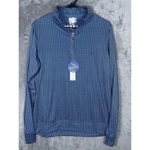 NWT TailorByrd Mens Medium Performance Quarter Zip Pullover Blue Golf Tee Print